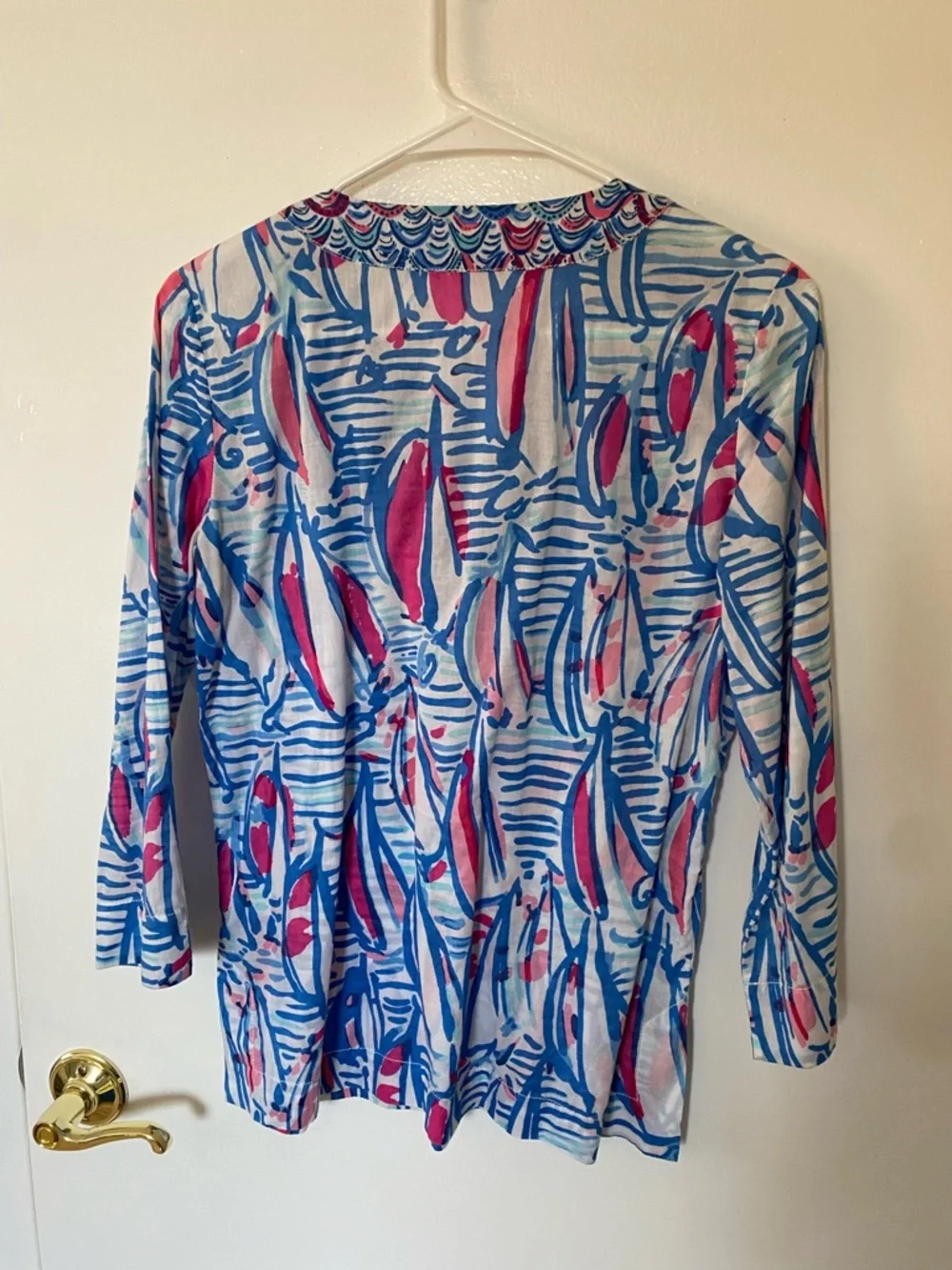 Lilly Pulitzer Blue, Pink & White Printed V-Neck Tunic - Picture 3 of 3